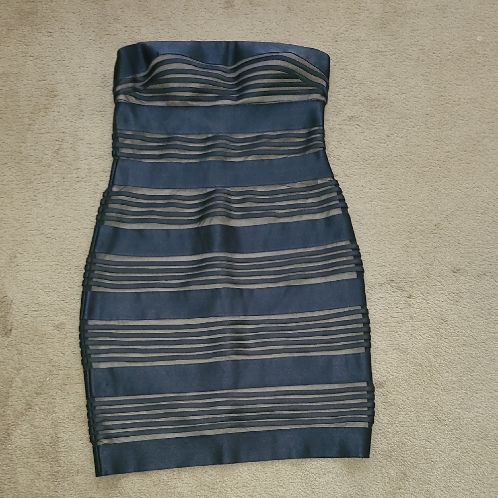 Cache Black and Tan Strapless Dress